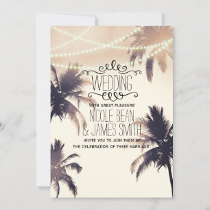 Invitation Palmiers tropicaux et lumières Crème Mariage de rê