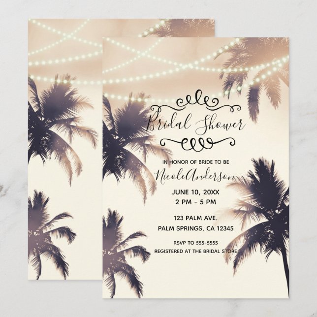 Invitation Palmiers tropicaux & Fête des mariées de crème (Devant / Derrière)