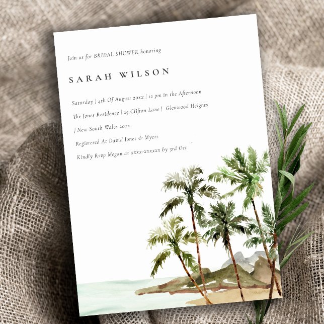 Invitation Palmiers tropicaux Fête des mariées de sable de pl (Créateur téléchargé)