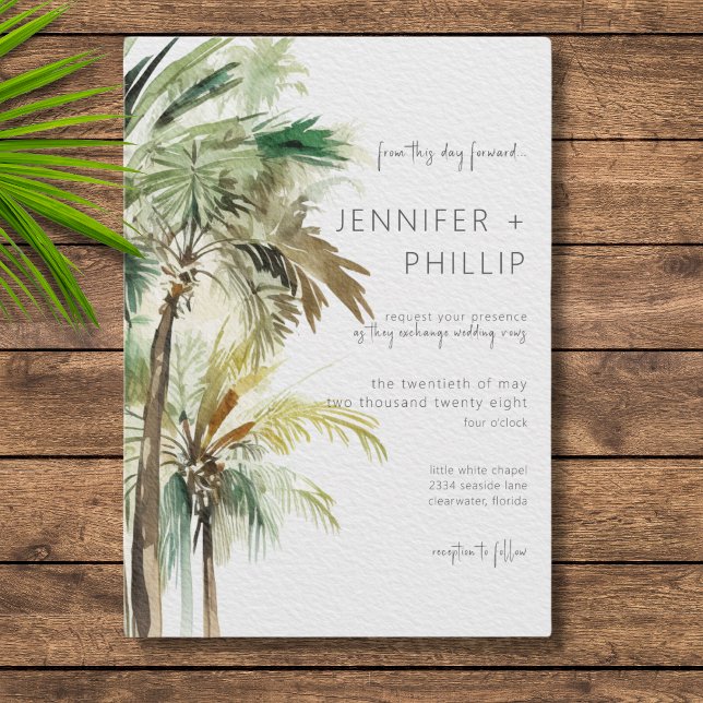 Invitation Palmiers tropicaux Mariage moderne (Créateur téléchargé)