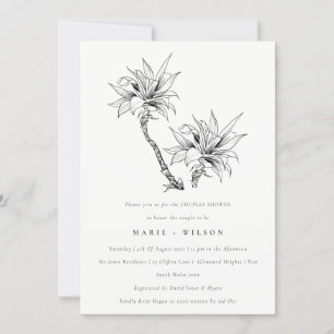 Invitation Palmiers tropicaux noir blanc croquis Couples douc