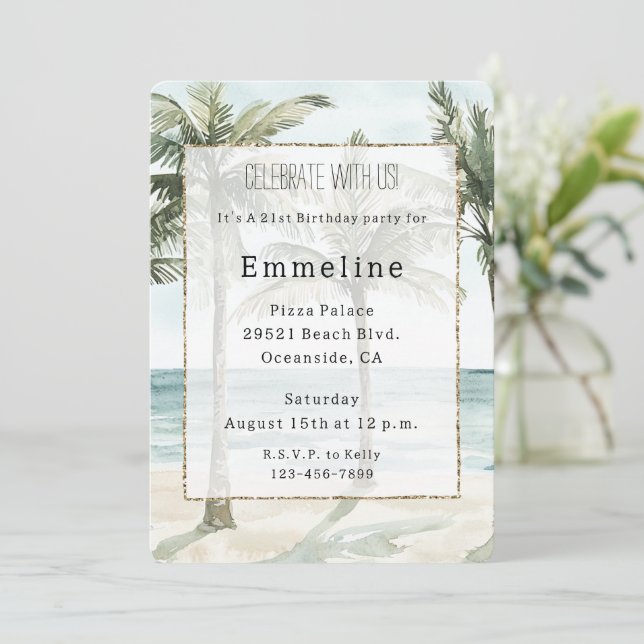 Invitation Palmiers tropicaux Ocean Beach Anniversaire (Debout devant)
