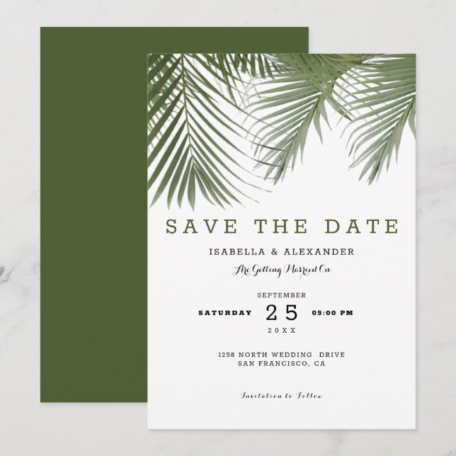 Invitation Palmiers verts (Devant / Derrière)