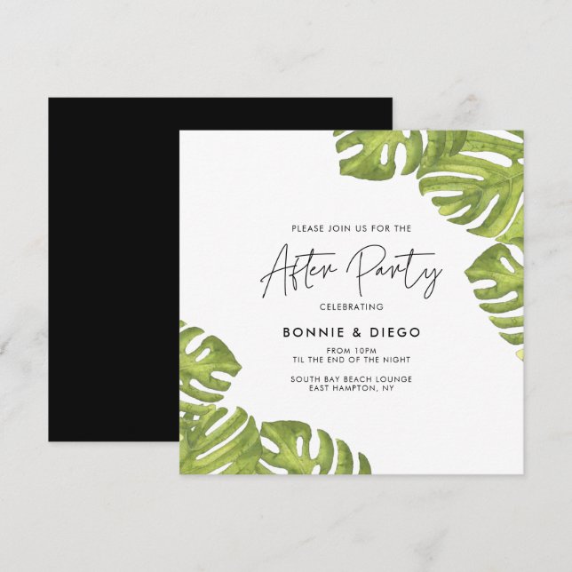 Invitation Palmiers verts tropicaux mariage après la fête (Devant / Derrière)
