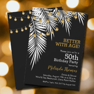 Invitation Palms 50e fête d'anniversaire Noir et Or