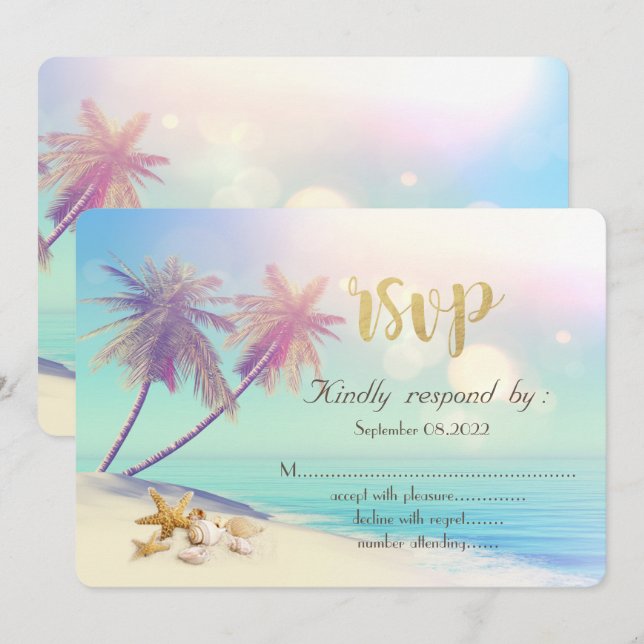Invitation Palms Beach Coquillages RSVP  (Devant / Derrière)