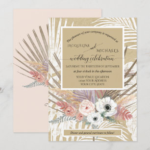 Invitation Pampa rustique floral blanc BOHO Grass Tropical