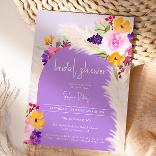 Invitation Pampas à fleurs violet Boho désert Douche nuptiale