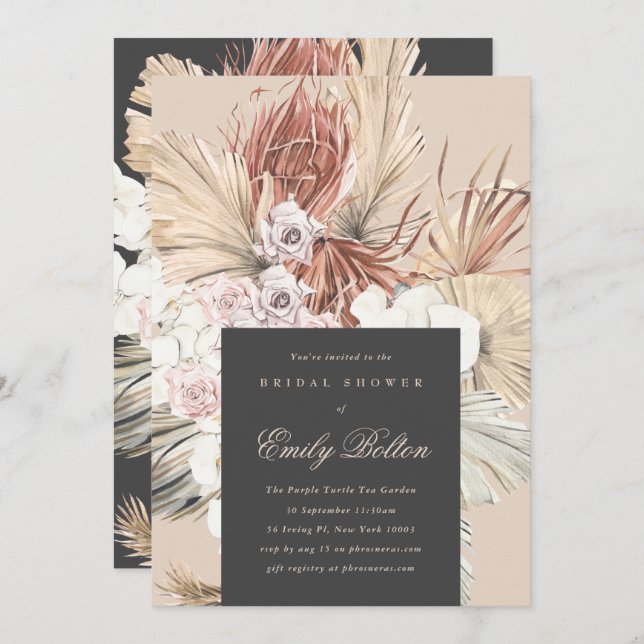 Invitation Pampas à la crème Florale Fête des mariées Boho Ch (Devant / Derrière)