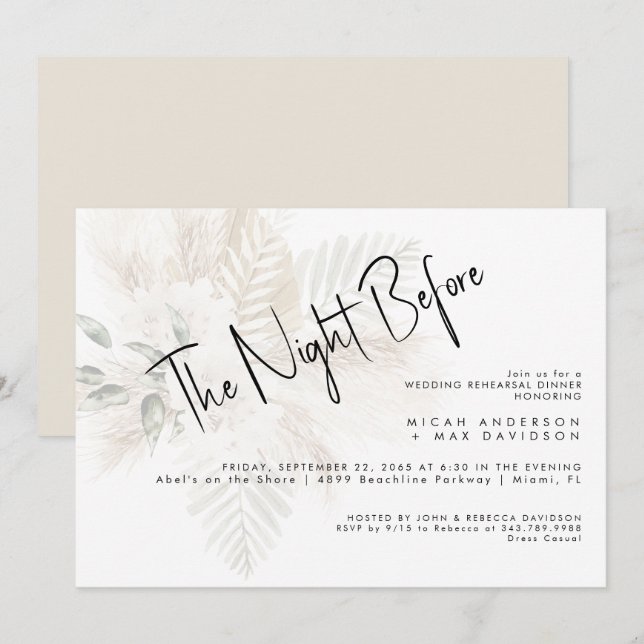 Invitation Pampas & Beige La Nuit Avant Le Dîner De Répétitio (Devant / Derrière)
