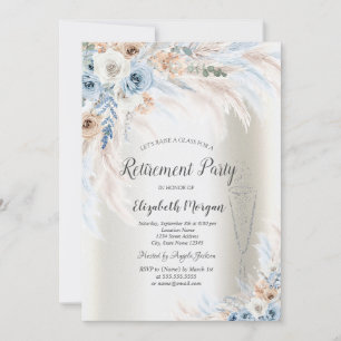 Invitation Pampas Bleu Rose Verre ivoire Retraite