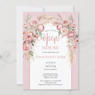 Invitation Pampas boho arch rose pâle Open House
