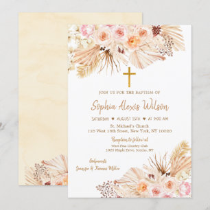 Invitation Pampas Boho Grass Floral Baptême