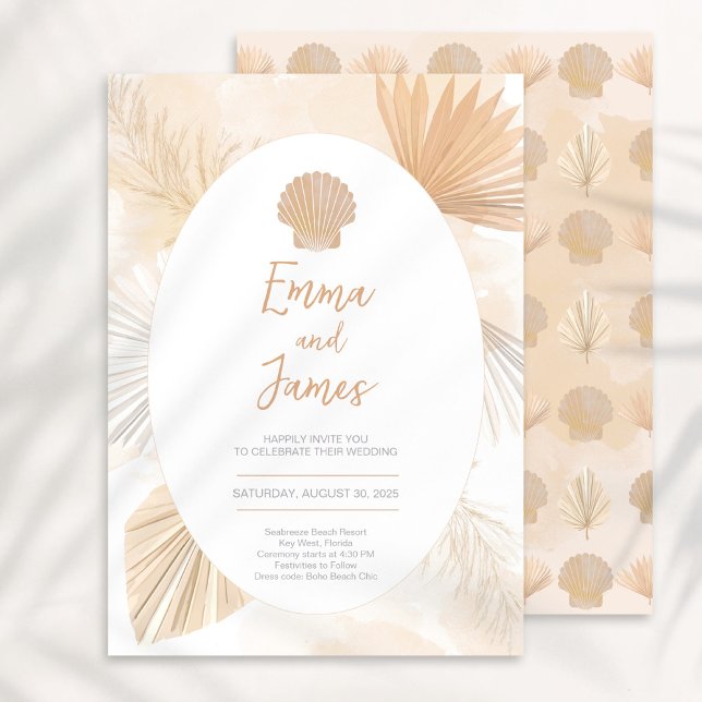Invitation Pampas Boho Palm Ocean Mariage (Créateur téléchargé)