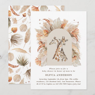 Invitation Pampas botanique herbe girafe moderne safari chic 