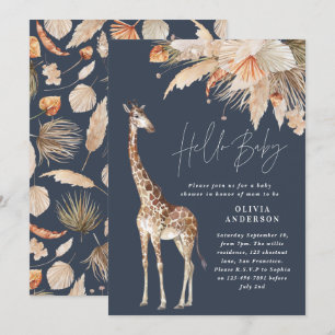 Invitation Pampas botanique herbe girafe safari marine bleu m