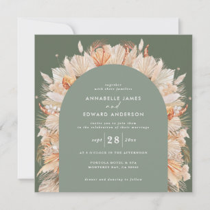 Invitation Pampas botanique séchée bohème herbe sauge vert