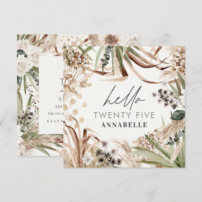 Invitation Pampas d'anniversaire herbe eucalyptus moderne sau (Devant / Derrière)