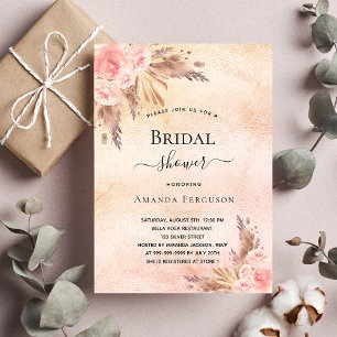 Invitation Pampas de douche nuptiale rose or blush Boho