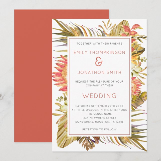 Invitation Pampas de feuillage tropical Mariage de fleurs de  (Devant / Derrière)