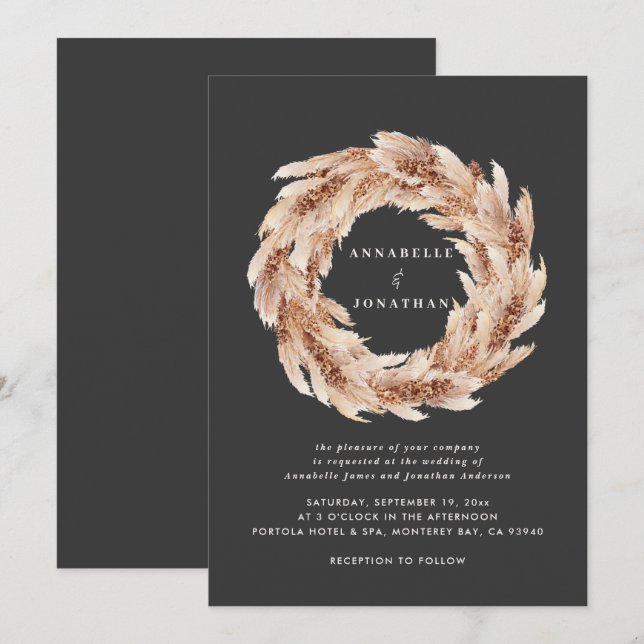 Invitation Pampas d'herbe bohème naturel moderne mariage (Devant / Derrière)