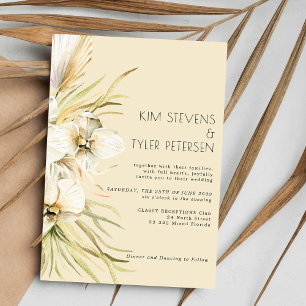 Invitation Pampas d'orchidées blanches herbe moderne mariage 
