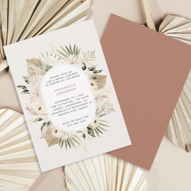 Invitation Pampas douche nuptiale herbe moderne boho élégant (Créateur téléchargé)