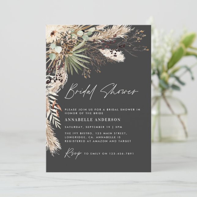 Invitation Pampas douche nuptiale herbe moderne boho élégant (Debout devant)
