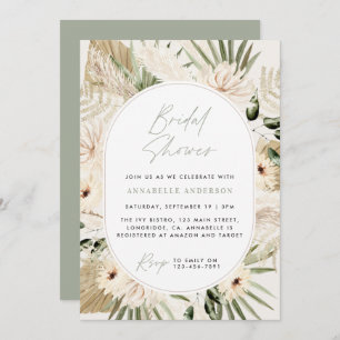 Invitation Pampas douche nuptiale herbe moderne sauge vert