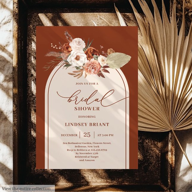Invitation Pampas en terre cuite moderne Grass Floral Bride (Modern Terracotta Pampas Grass Floral Bridal Shower)