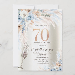 Invitation Pampas Fleurs d'herbe Verre de Champagne 70e anniv