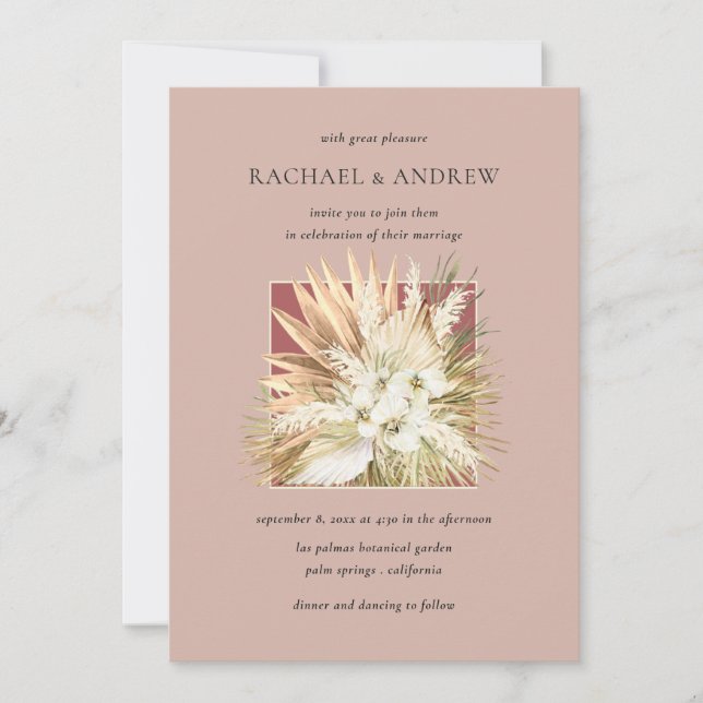 Invitation Pampas Fleurs séchées Grass Bouquet Mauve Mariage (Devant)
