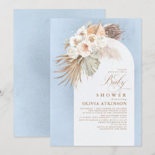 Invitation Pampas Floral Grass Boho Dusty Baby shower bleu