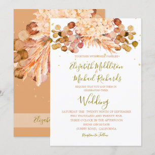 Invitation Pampas Floral Grass Foliage Orange Mariage élégant