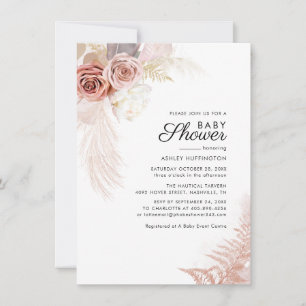 Invitation Pampas Floral Grass Terracotta Chic Baby shower