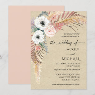 Invitation Pampas Florale Rose Boho Pampa Grass Folithe Kraft