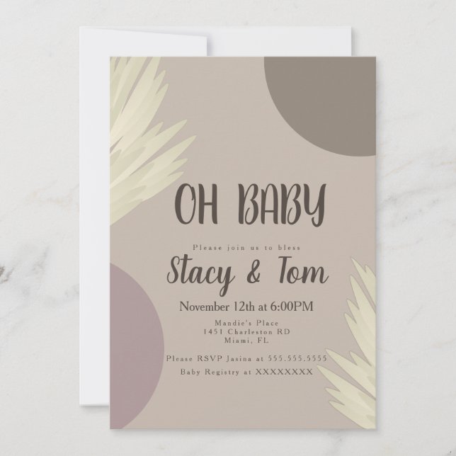 Invitation Pampas Formes Bio Baby shower Bohème (Devant)