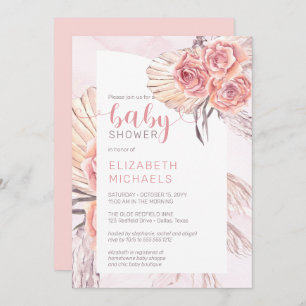 Invitation Pampas Grass Baby shower fille en fleurs rose
