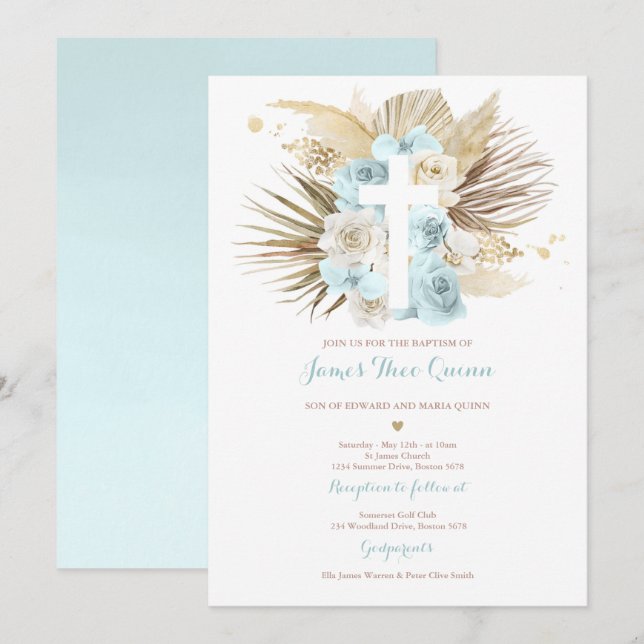 Invitation Pampas Grass Bohème Baptême Boho Christening (Devant / Derrière)