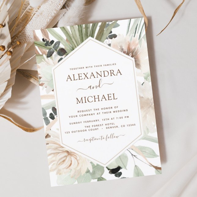 Invitation Pampas Grass Bohême Boho Eucalyptus Mariage Invi (Créateur téléchargé)