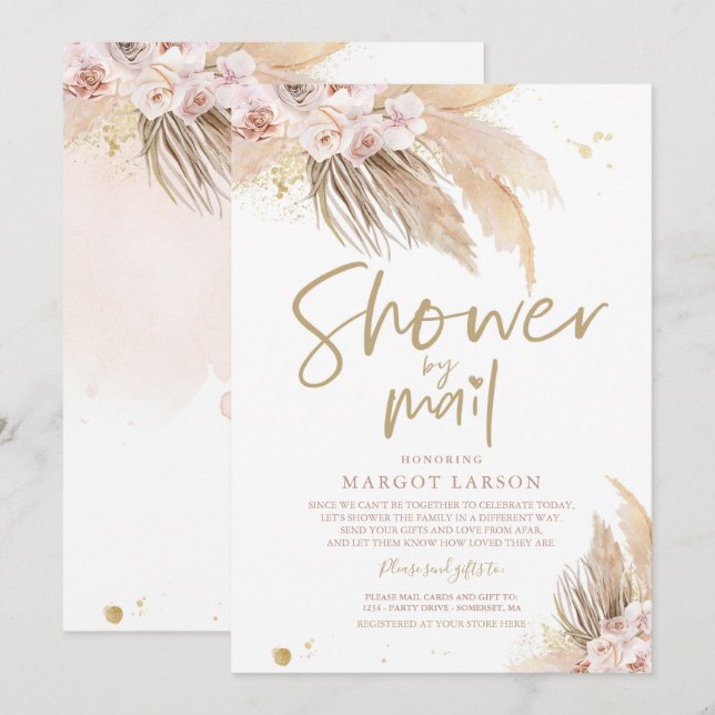 Invitation Pampas Grass Bohème Douche Par Baby shower Courrie (Devant / Derrière)