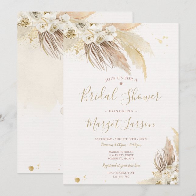 Invitation Pampas Grass Bohemian Desert Fête des mariées (Devant / Derrière)