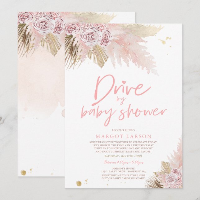 Invitation Pampas Grass Bohemian Drive Par Baby shower (Devant / Derrière)