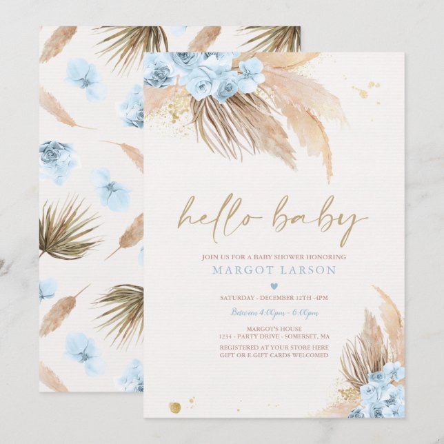 Invitation Pampas Grass Bohemian Tropical Desert Baby shower (Devant / Derrière)