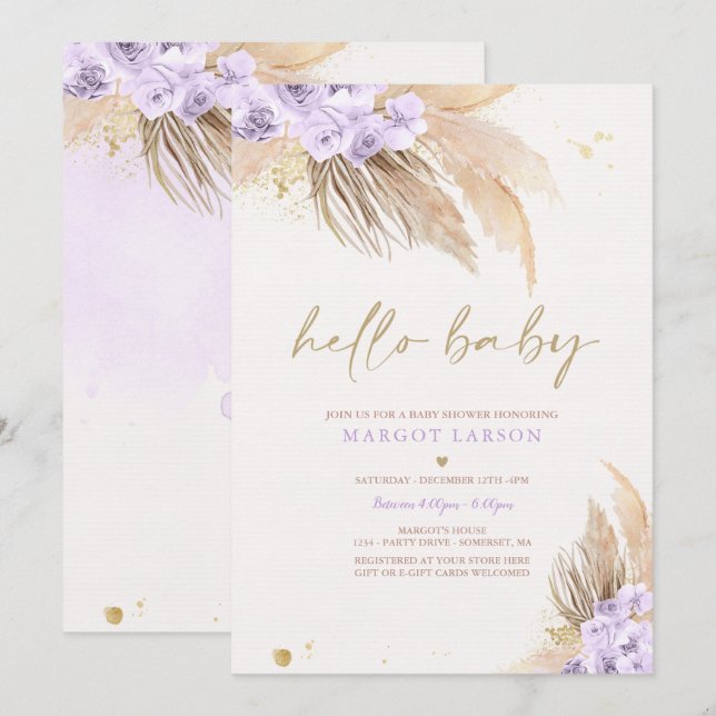Invitation Pampas Grass Bohemian Tropical Desert Baby shower (Devant / Derrière)