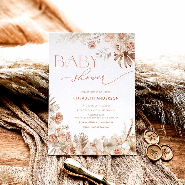 Invitation Pampas Grass Boho Baby shower floral bohème (Créateur téléchargé)
