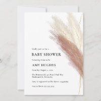 Pampas Grass Boho Blush Pink Gold Baby shower Invi