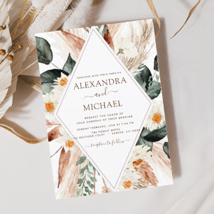 Invitation Pampas Grass Boho Bohemian Eucalyptus Mariage Invi