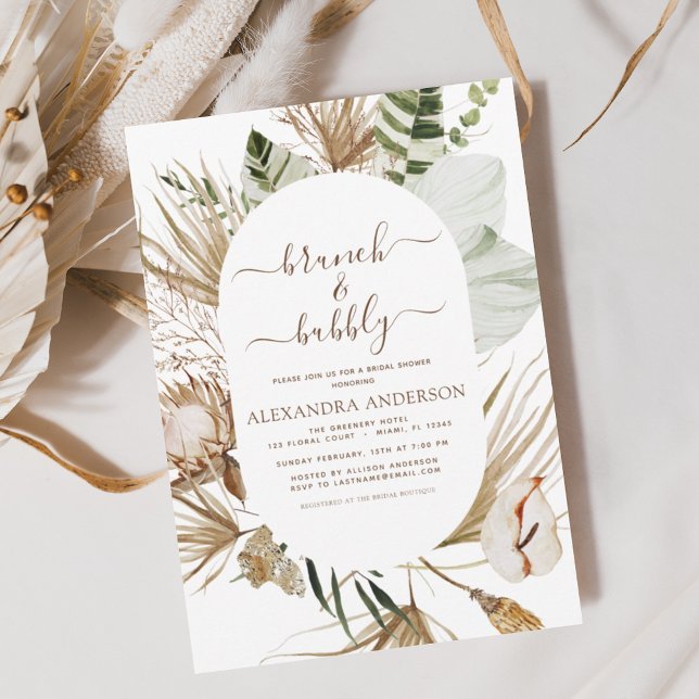 Invitation Pampas Grass Boho Brunch & Bubbly Fête des mariées (Créateur téléchargé)