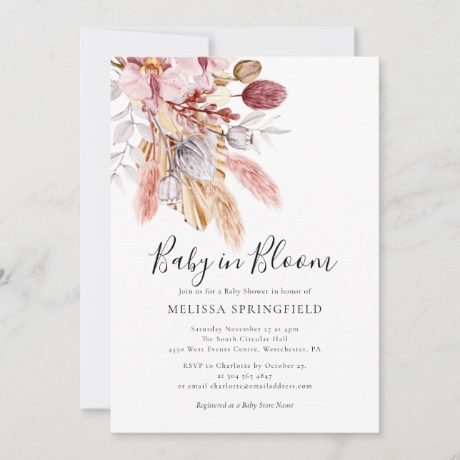 Invitation Pampas Grass Boho Chic Baby shower (Devant)
